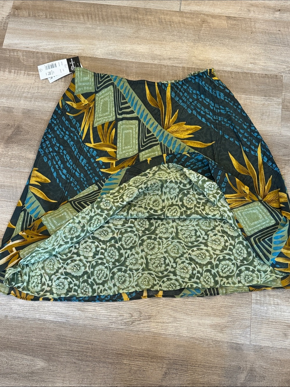 Requirements Petite Reversible A-Line Women's Travel Skirt Teal, Olive & Mustard